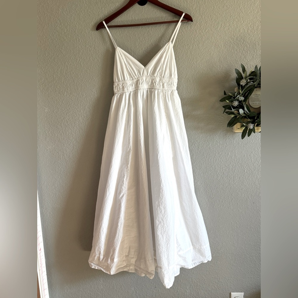 AEO White Flowy Cami Strap Festival Dress, Midi, empire, 100% cotton Women’s M